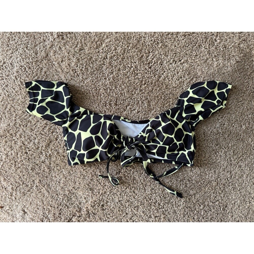 Animal Print Bralette Swim Top Adjustable Lined Nylon Spandex Black Yellow Women